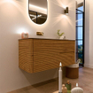 Mondiaz CIRO-DLUX Ensemble de meubles de salle de bains - 110x45x50cm - plan-vasque en solid surface Oza - 1 lavabo à gauche - sans trous de robinet - 2 tiroirs - Chêne SW1531160