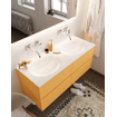 Mondiaz VICA ensemble de meuble de salle de bain - 120cm - meuble sous-vasque ocre 4 tiroirs - lavabo lune double - sans trou de robinet version XL 60cm de haut SW1089649