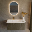Mondiaz KURVE-DLUX Ensemble meuble de salle de bains - 95x46x40cm - 1 tiroir - 1 porte - lavabo solid surface - gauche - 1 trou de robinet - Shadow SW1414326