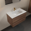Mondiaz AIVY Ensemble de meuble - 80x45x50cm - 1 trou de robinet - 1 vasque Talc céramique - Centre - 2 tiroirs - avec miroir - Melamine Mocha SW892217