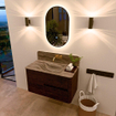 Mondiaz CIRO-DLUX Meuble de salle de bains - 90x45x50cm - Vasque solid surface Sombra - 1 lavabo au milieu - sans trous de robinet - 2 tiroirs - Noyer SW1530732