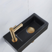 FugaFlow Efficiente Ensemble fontaine Pietra - 37,5x18,5x9cm - céramique - trou de robinet à gauche - robinet de fontaine en laiton brossé - bouchon de vidange - siphon abaissé - Noir mat SW1442323