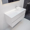 ENSEMBLE DE MEUBLE MONDIAZ VICA - 100cm - 2 tiroirs - lavabo Cloud à droite - 1 trou de robinet - solid surface talc SW409763