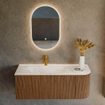 MONDIAZ KURVE-DLUX 115cm Meuble salle de bain avec module 25 D - couleur Walnut - 1 tiroir - 1 porte - vasque BIG SMALL gauche - 1 trou de robinet - couleur Ostra SW1137832