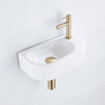 QeramiQ Fuente Ensemble lave-mains - 40x21,5x12cm - droite - lisse - semi-circulaire - 1 trou de robinet - céramique - robinet de lave-mains laiton brossé - bouchon de vidage - siphon abaissé - blanc brillant SW1232818