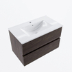 Mondiaz VICA Ensemble de meuble de salle de bain - 80cm - meuble sous-vasque marron foncé - 2 tiroirs - lavabo denia milieu - 1 trou de robinet - version haute de 60cm - blanc brillant SW1080232