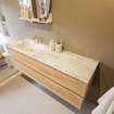 VICA-DLUX 150 cm en finition Chêne Lavé (Washed Oak), avec 2 tiroirs. Vasque encastrée CLOUD à gauche, 1 trou pour robinet, coloris Glace. SW902266