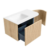 MONDIAZ KURVE 75cm Meuble salle de bain avec module 25 D - couleur Oak - 1 tiroir - 1 porte - vasque GRUNNE gauche - 1 trou de robinet - Talc SW1138162