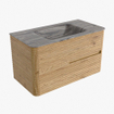 Mondiaz CIRO-DLUX Meuble de salle de bains - 90x45x50cm - Plan vasque solid surface Sombra - 1 vasque au milieu - sans trous de robinet - 2 tiroirs - Chêne SW1531330