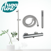 FugaFlow Eccelente Sobrado Ensemble de douche barre curseur avec douchette stick, flexible en métal et robinet de douche Inox brossé PVD SW1124025