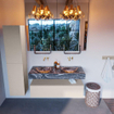 Mondiaz ALAN-DLUX Ensemble de meuble - 120cm - meuble Linen mat - 1 tiroir - Lavabo Cloud Lava suspendu - vasque gauche et droite - 0 trous de robinet SW808184