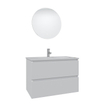 Adema Chaci Ensemble de meuble salle de bain - 80x46x55cm - 1 lavabo en céramique blanc - 1 trou de robinet - 2 tiroirs - miroir rond avec éclairage - blanc mat SW816264
