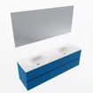 Mondiaz Vica ensemble de meuble de salle de bain - 160cm - meuble sous-vasque jeans - 4 tiroirs - lavabo moon double - 2 trous de robinet - couleur talc - miroir LED - version XL 60cm de haut SW1092177