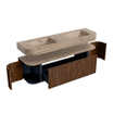 MONDIAZ THOR-DLUX 160cm meuble de salle de bains arrondi gauche + droite couleur Walnut avec 1 tiroir et 2 portes. Vasque suspendue CLOUD Double sans trou de robinet couleur Arena. SW1465144