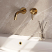 Brauer Gold Carving Robinet lavabo encastrable avec bec courbé gauche et rosaces Modèle A1 - Levier Carving Or brossé PVD SW715499