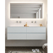 Mondiaz VICA ensemble de meuble de salle de bain - 150cm - meuble sous-vasque argile - 4 tiroirs - lavabo lune double - sans trou de robinet - miroir LED - version XL 60cm de haut SW1097951