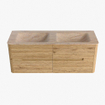 Mondiaz CIRO-DLUX Badkamermeubelset - 130x45x50cm - Solid surface wastafel Saba - 2 wasbak Dubbel - 2 kraangaten - 4 lades - Oak SW1531192