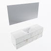 Mondiaz VICA ensemble de meuble de salle de bain - 140cm - meuble sous-vasque carrara - 2 tiroirs - lavabo cloud milieu - sans trous de robinet - couleur talc - miroir LED - version XL 60cm haut SW1095788