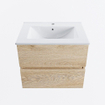 MONDIAZ VICA meuble sous lavabo 60cm Chêne Blanchi 2 tiroirs. Lavabo DENIA centre 1 trou de robinet, couleur Blanc Brillant. SW1381833