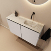 MONDIAZ TURE-DLUX Meuble toilette - 80cm - Linen - EDEN - vasque Ostra - position droite - sans trou de robinet SW1104915