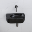 QeramiQ Fuente Ensemble de Lavabo - 40x21.5x12cm - strié - demi-rond - céramique - ensemble de robinet gunmetal - bouchon de vidange - siphon abaissé - noir mat SW1233120
