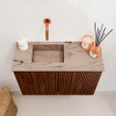 Mondiaz JOYA-DLUX 60cm toiletmeubel - kleur Ruby - Wastafel FAYE positie Links Zonder kraangat kleur Arena. SW1425269