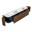 MONDIAZ KURVE-DLUX 200cm Meuble salle de bain avec module 25 G et D - couleur Walnut - 2 tiroirs - 2 portes - vasque STOR SMALL double - sans trou de robinet - couleur Frappe SW1137510