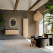 MONDIAZ KURVE meuble de salle de bains 115 cm avec module 25 L couleur chêne avec 1 tiroir et 1 porte. Lavabo BIG SMALL à droite sans trou de robinetterie Urban. SW1138402