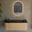 MONDIAZ KURVE meuble de salle de bains 115 cm avec module 25 L couleur chêne avec 1 tiroir et 1 porte. Lavabo BIG SMALL à droite sans trou de robinetterie Urban. SW1138402