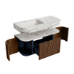 MONDIAZ THOR-DLUX 110cm meuble de salle de bains arrondi gauche + droite couleur Walnut avec 1 tiroir et 2 portes. Vasque suspendue CLOUD Gauche sans trou de robinet couleur Glace. SW1467643