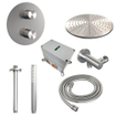 BRAUER Brushed Carving douche de pluie encastrée thermostatique - 3 voies - rond - set 78 - pomme de douche 30cm - bras de plafond - douchette barre - flexible de douche - coude mural - inox brossé PVD SW1159165