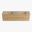 Mondiaz CIRO-DLUX Meuble de salle de bains - 180x45x50cm - Plan-vasque solid surface Arena - 2 vasques Double - 2 perçages de robinetterie - 4 tiroirs - Chêne SW1531369