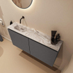 MONDIAZ TURE-DLUX Meuble toilette - 100cm - Dark Grey - EDEN - vasque Glace - position gauche - sans trou de robinet SW1103270