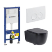 QeramiQ Dely Swirl Toiletset - 36.5x53cm - Geberit UP720 Duofix Sigma inbouwreservoir - slim zitting - witte bedieningsplaat - ronde knoppen - mat zwart SW1420734