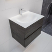 Mondiaz VICAB meuble de salle de bain - 60cm - meuble sous-vasque marron foncé - 2 tiroirs - lavabo lune milieu - 1 trou de robinet version XL 60cm de haut SW1090733