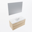 Mondiaz VICA ensemble de meuble de salle de bain - 100cm - meuble sous-vasque chêne blanchi - 2 tiroirs - lavabo denia milieu - 1 trou de robinet - couleur Blanc Brillant - miroir LED - version XL 60cm de haut SW1091933