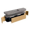 MONDIAZ THOR-DLUX 190cm badmeubel ronding links + rechts kleur Oak met 2 lades en 2 deuren. Vrijhangende wastafel CLOUD Midden 1 kraangat kleur Sombra. SW1466684