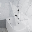 Fortifura Nebbio Ensemble combiné bain - robinet thermostatique - barre de glissement avec coude mural intégré - flexible de douche lisse - douchette à main en barre - Remplissage-vidage de baignoire - noir mat SW1238063