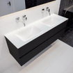 MONDIAZ VICA Badkamermeubelset - 150cm - 4 lades - wasbak Cloud dubbel - 0 kraangaten - solid surface urban SW410243