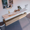 Mondiaz ALAN-DLUX Ensemble de meuble - 200cm - meuble Washed Oak mat - 2 tiroirs - Lavabo Cloud Frappe suspendu - vasque Gauche - 1 trou de robinet SW808935
