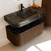 MONDIAZ THOR-DLUX 100cm badmeubel ronding links + rechts kleur Walnut met 1 lade en 2 deuren. Vrijhangende wastafel CLOUD Midden 1 kraangat kleur Lava. SW1467373