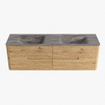 Mondiaz CIRO-DLUX Badkamermeubelset - 160x45x50cm - Solid surface wastafel Oza - 2 wasbak Dubbel - 2 kraangaten - 4 lades - Oak SW1531134