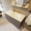 Mondiaz VICA-DLUX ensemble de meuble de salle de bain - 100cm - meuble sous-vasque fumée - 2 tiroirs - lavabo encastré nuage droite - 1 trou de robinet - version haute 60cm - opalo SW1087901