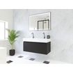 HR Matrix ensemble meuble de salle de bain 3d 100cm 1 tiroir sans poignée avec bandeau couleur noir mat avec vasque kube 2 trous de robinetterie blanc SW857058