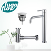 FugaFlow Eccelente Sobrado Slim Slim Kit mitigeur lavabo - robinet rehaussé - bonde non-obturable - siphon design bas - Chrome brillant SW1124412