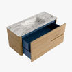 Mondiaz CIRO-DLUX Meuble de salle de bains - 110x45x50cm - Plan vasque solid surface Glace - 1 lavabo central - 1 trou de robinetterie - 2 tiroirs - Chêne SW1530802