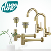 FugaFlow Eccelente Sobrado Kit robinet lavabo - pour double vasque - robinet haut - bec rotatif - bonde clic clac - siphon design bas - Laiton brossé PVD SW1124220