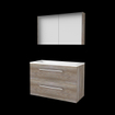 Basic-Line ensemble de meubles de salle de bain comfort 46 100x46cm avec poignées 2 tiroirs lavabo acrylique 1 trou de robinetterie armoire de toilette mfc scotch oak SW351035