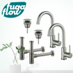 FugaFlow Eccelente Sobrado Kit robinet lavabo - pour double vasque - robinet haut - bec rotatif - bonde clic clac - siphon design - Inox brossé PVD SW1124218