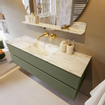 Mondiaz VICA-DLUX ensemble de meuble de salle de bain - 150cm - meuble sous-vasque armée - 2 tiroirs - lavabo encastré nuage milieu - sans trous de robinet - version haute de 60cm - glace SW1088137